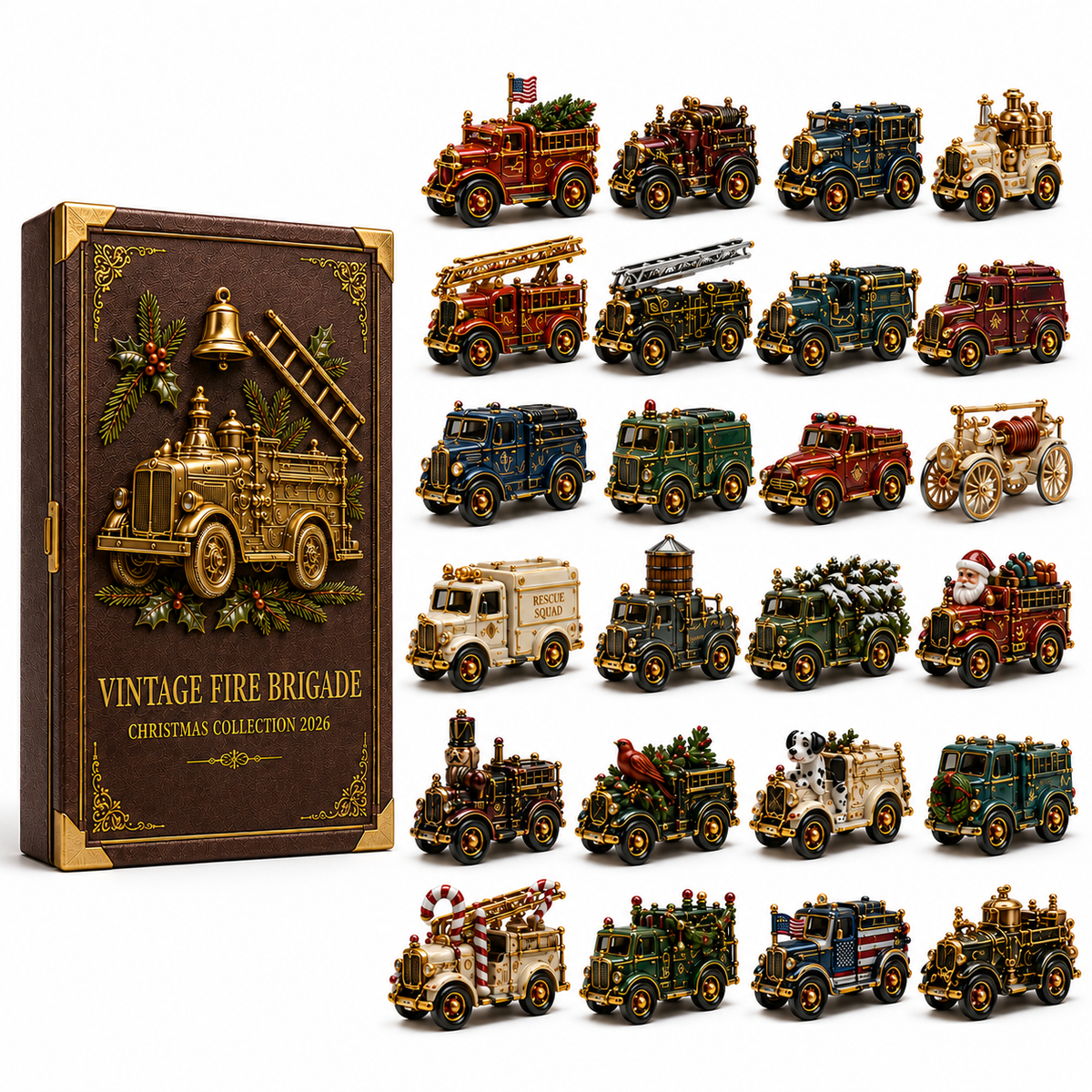 Vintage Fire Truck 24-Day Advent Calendar – Collectible Miniature Christmas Countdown Gift