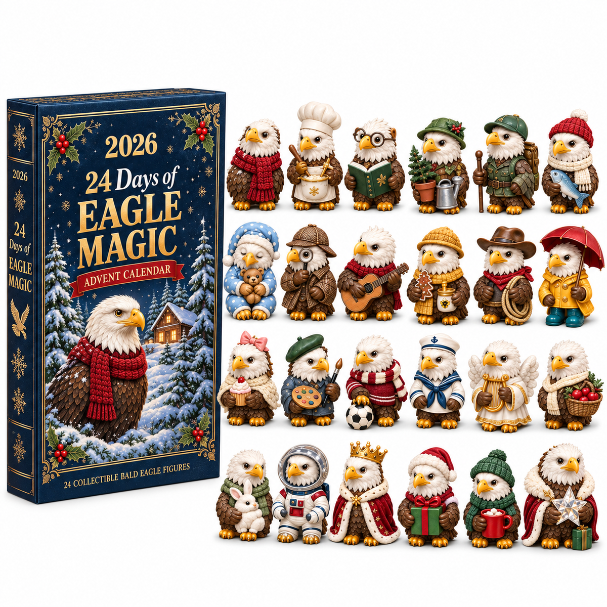 2026 Eagle Magic Advent Calendar – 24 Unique Bald Eagle Figurines for a Magical Christmas Countdown