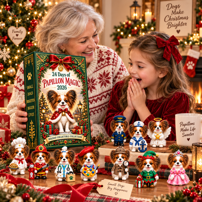 24 Days of Papillon Magic 2026 – 24-Day Christmas Countdown Calendar with 24 Unique Papillon Profession Miniatures, Holiday Collectible Gift for Dog Lovers