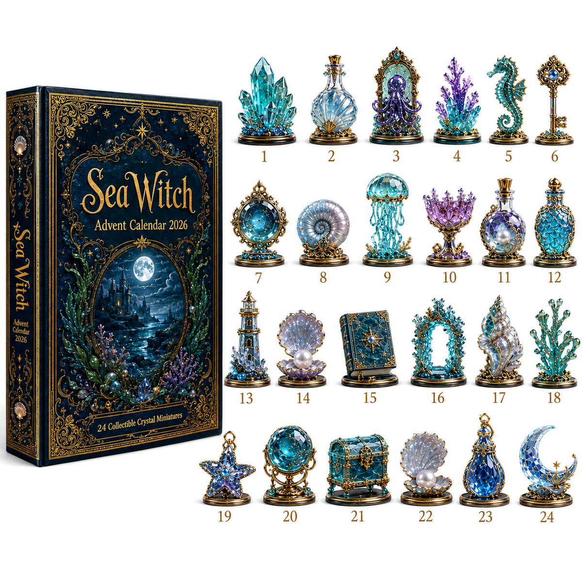 Sea Witch Advent Calendar 2026 – 24-Day Enchanted Ocean Crystal Miniature Countdown Calendar | Mystical Sea Collectible Gift Set