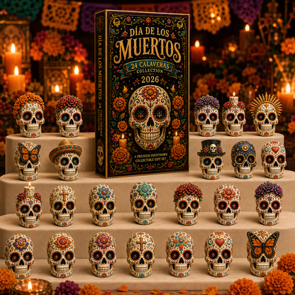 Dia de los Muertos 24-Day Advent Calendar – 24 Collectible Sugar Skull Figurines, Premium Day of the Dead Countdown Gift Set for Collectors & Holiday Lovers