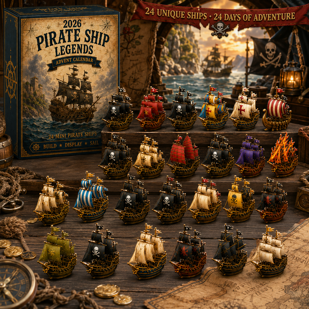 ⚓Pirate Ship Legends Advent Calendar 2026 – 24 Days of High Seas Adventure, Collector-Grade Miniature Ships
