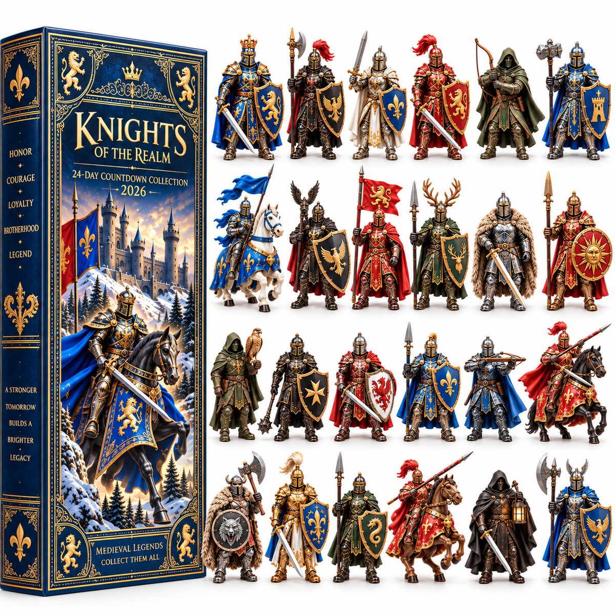 Knights of the Realm 2026 – 24-Day Medieval Legends Countdown Calendar with 24 Unique Knight Miniatures, Fantasy Collectible Gift for Medieval & Knight Lovers