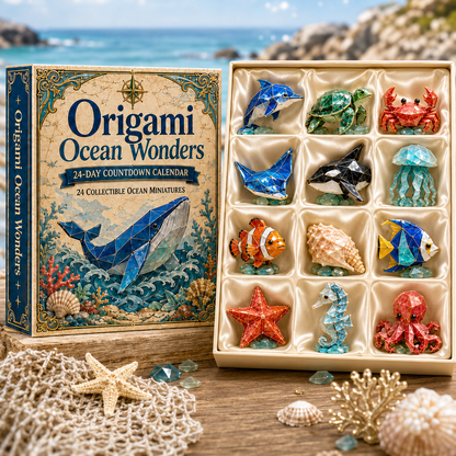 24-Day Origami Ocean Wonders Advent Calendar – 24 Collectible Ocean Figurines, A Magical Christmas Countdown Gift for Ocean Lovers