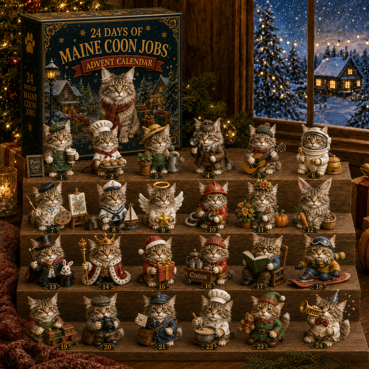 Maine Coon Jobs Advent Calendar 2026 – 24 Days of Unique Collectible Cat Miniatures, Christmas Countdown Gift for Maine Coon & Cat Lovers