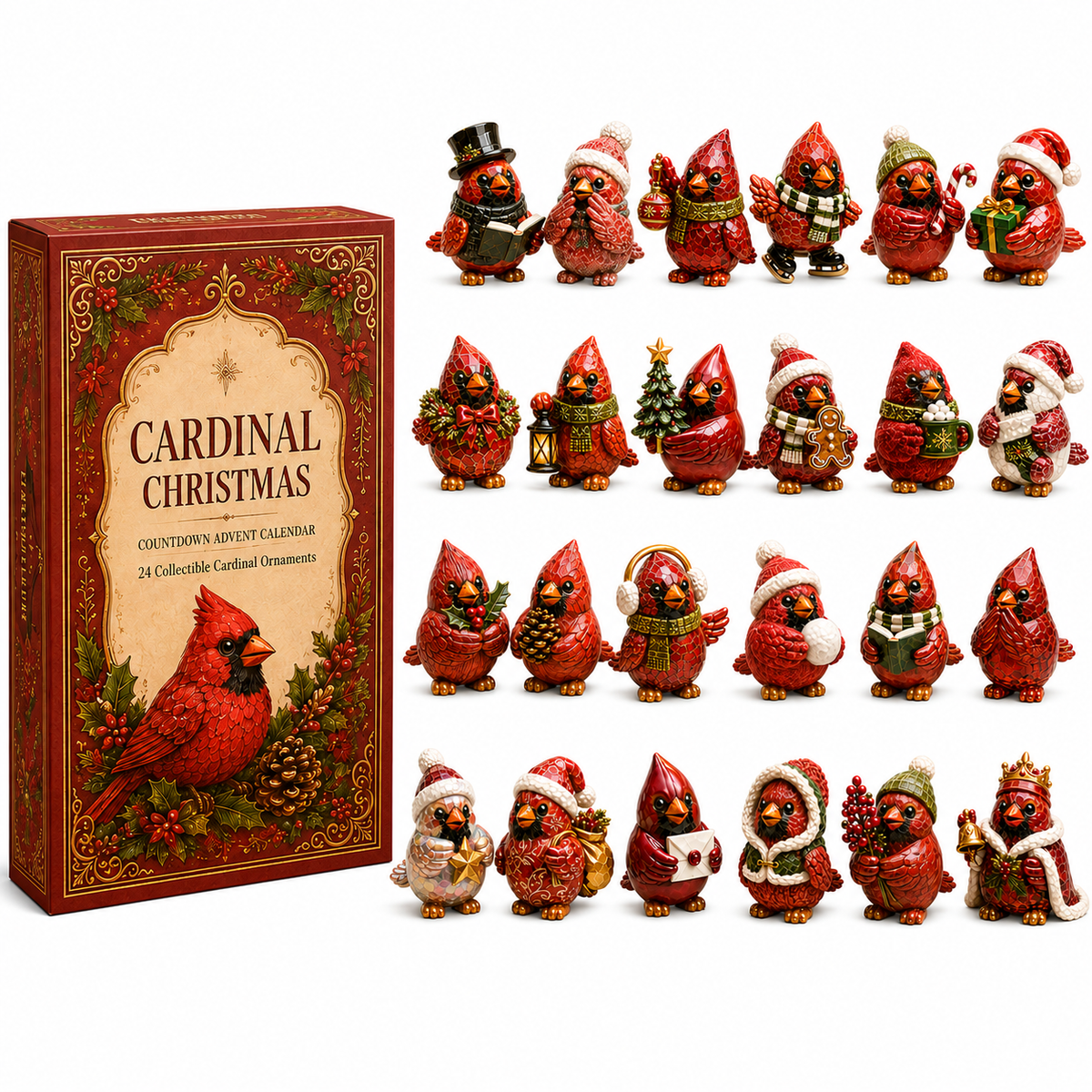 24-Day Advent Calendar | Cardinal Christmas Ornaments Countdown Gift
