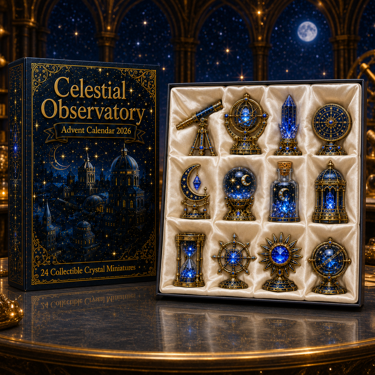 Celestial Observatory Advent Calendar 2026 – 24-Day Crystal Astronomy Miniature Collection | Moon, Stars & Cosmic Treasures