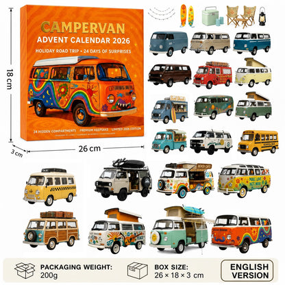 2026 Campervan Advent Calendar – 24 Vintage Mini Camper Van Collectible Figurines
