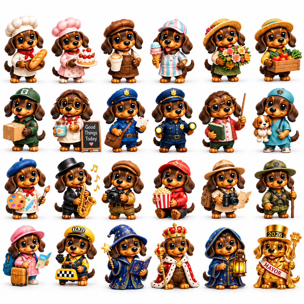 Little Doxie Town 2026 – 24-Day Dachshund Countdown Collection with 24 Unique Town Character Miniatures, Christmas Collectible Gift for Dachshund Lovers