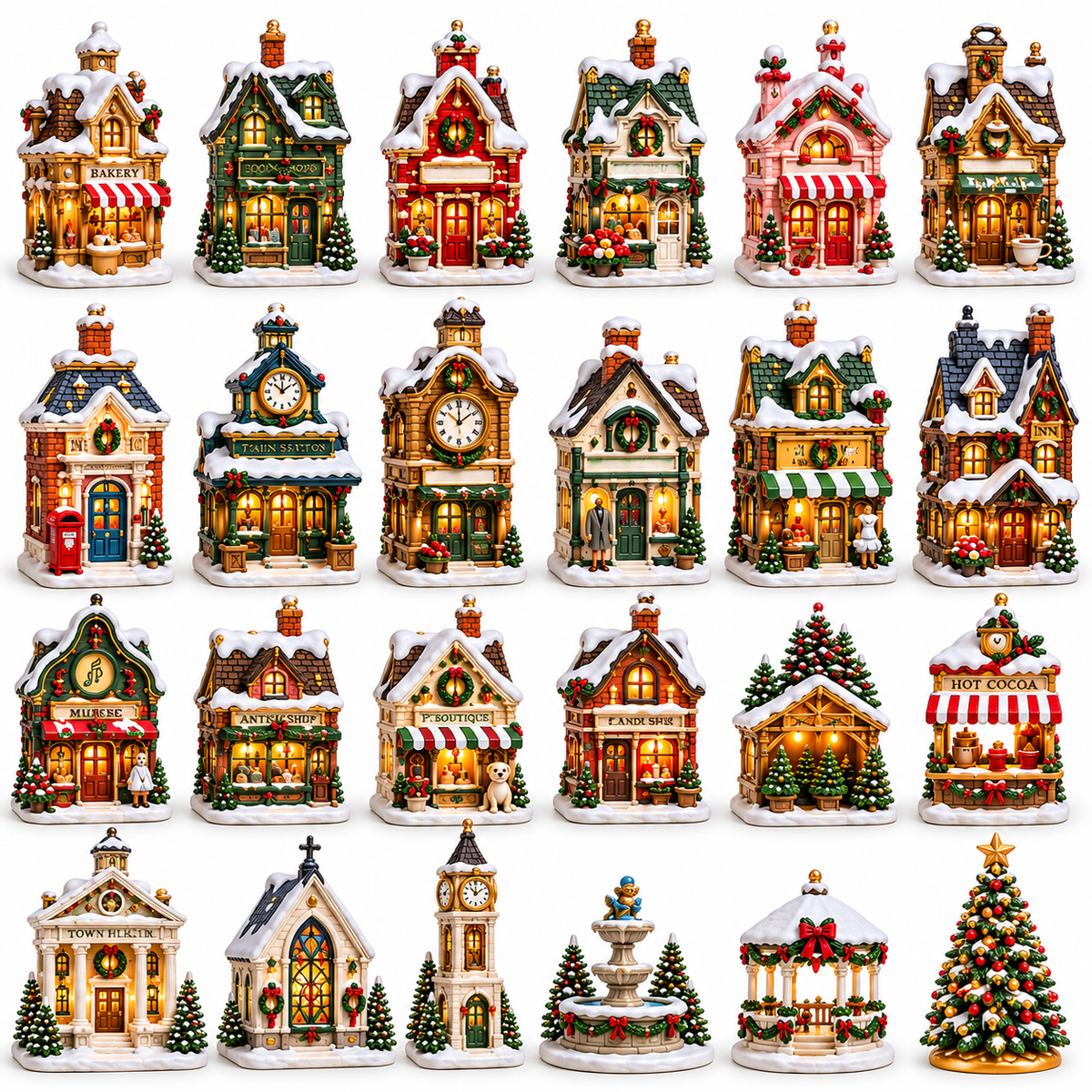 2026 Holiday Main Street 24-Day Christmas Countdown Calendar – 24 Unique Christmas Village Shop Miniatures, Charming Snowy Town Collector’s Gift