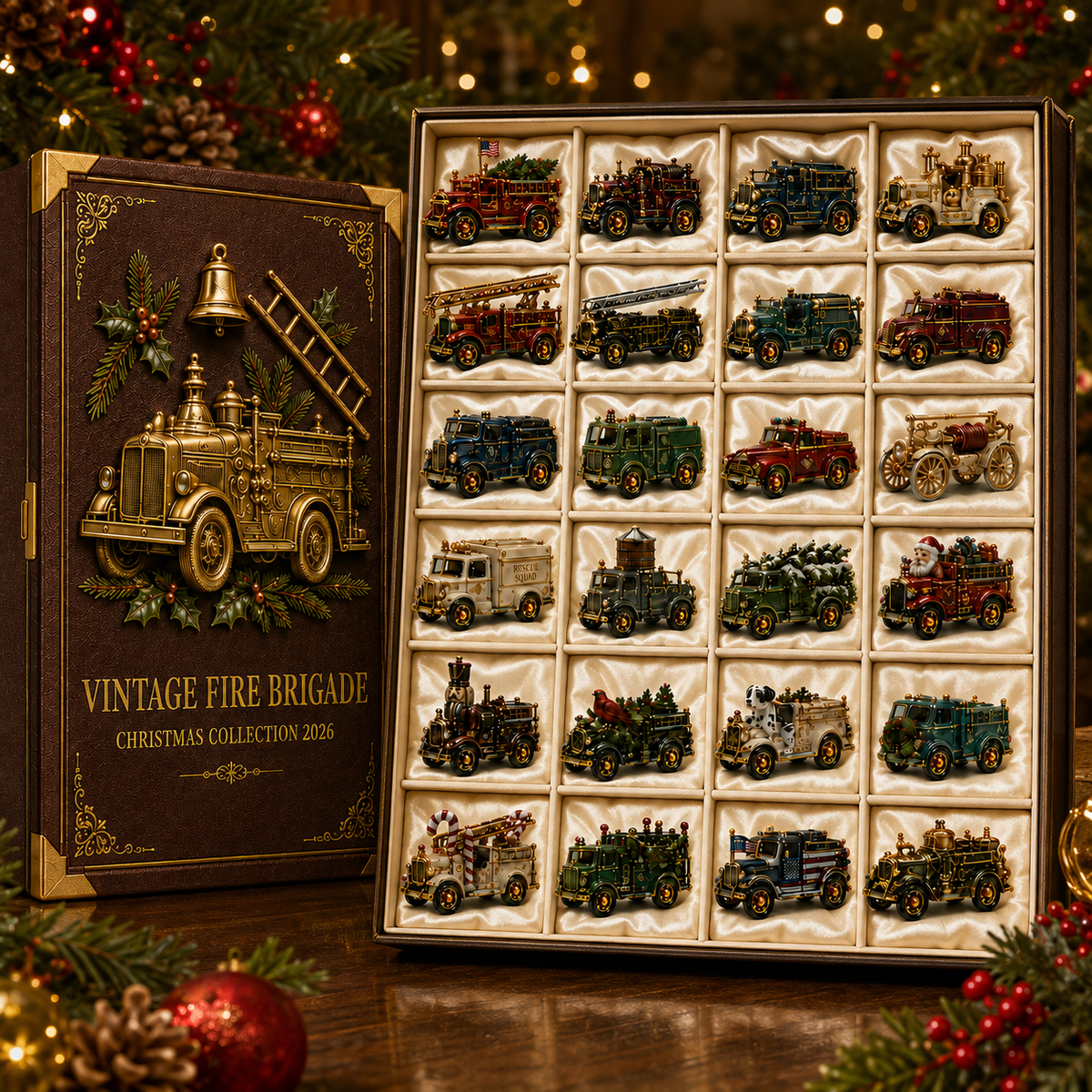 Vintage Fire Truck 24-Day Advent Calendar – Collectible Miniature Christmas Countdown Gift