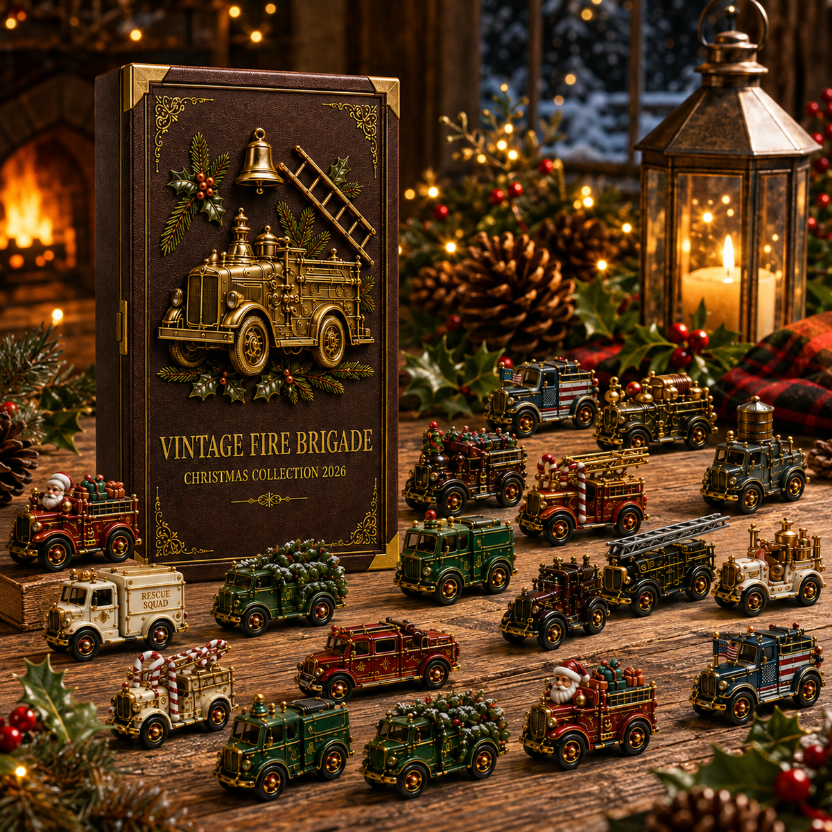 Vintage Fire Truck 24-Day Advent Calendar – Collectible Miniature Christmas Countdown Gift