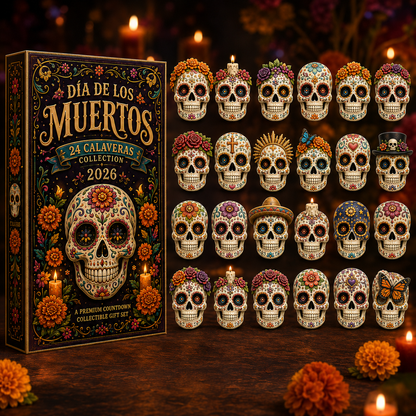 Dia de los Muertos 24-Day Advent Calendar – 24 Collectible Sugar Skull Figurines, Premium Day of the Dead Countdown Gift Set for Collectors & Holiday Lovers