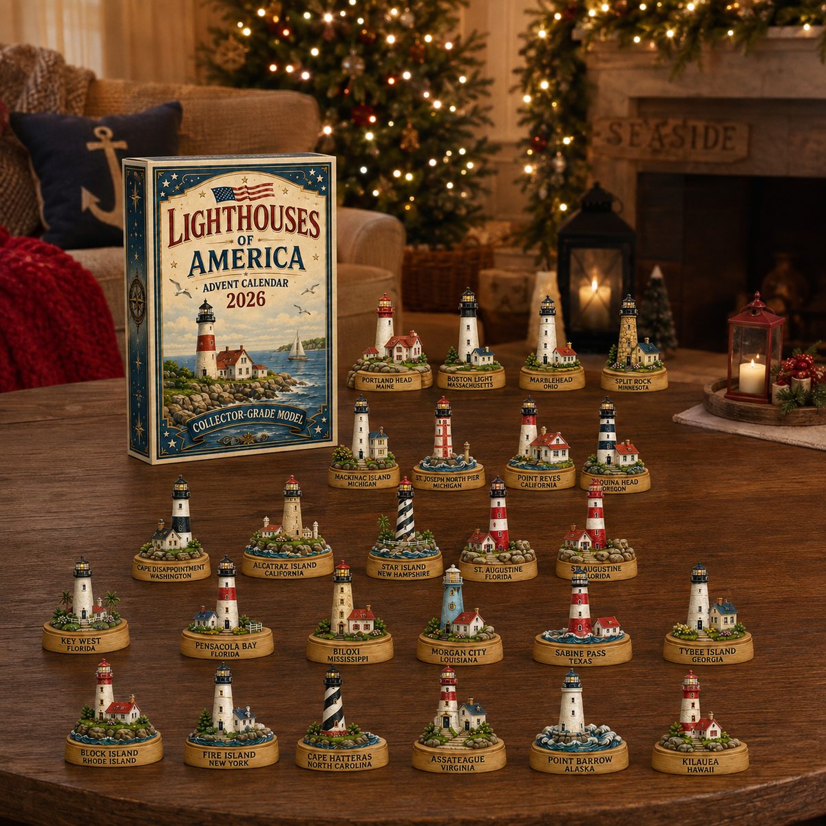 Lighthouses of America Advent Calendar 2026 – 24-Day Coastal Heritage Countdown, Collector-Grade Lighthouse Miniatures