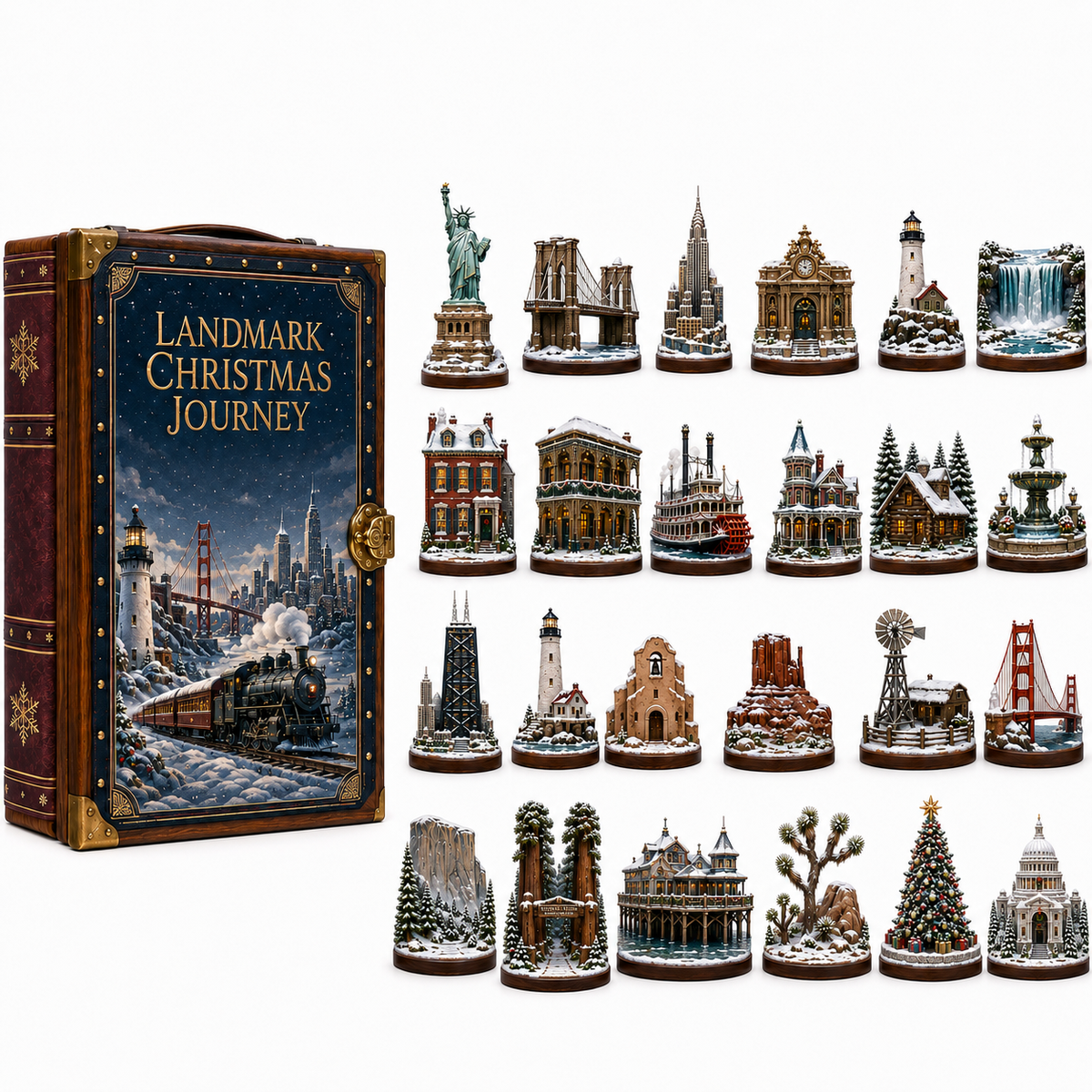 2026 Landmark Christmas Journey 24-Day Countdown Calendar – 24 Unique Iconic Landmark Miniatures, Winter Travel Advent Collection & Christmas Gift for Travelers
