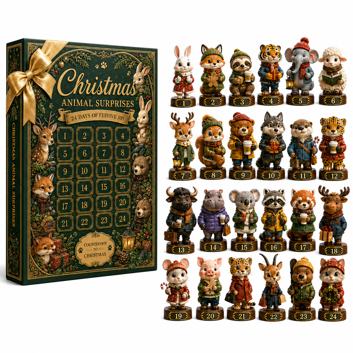 ✨24-Day Christmas Countdown Advent Calendar –Animal Surprise Ornament