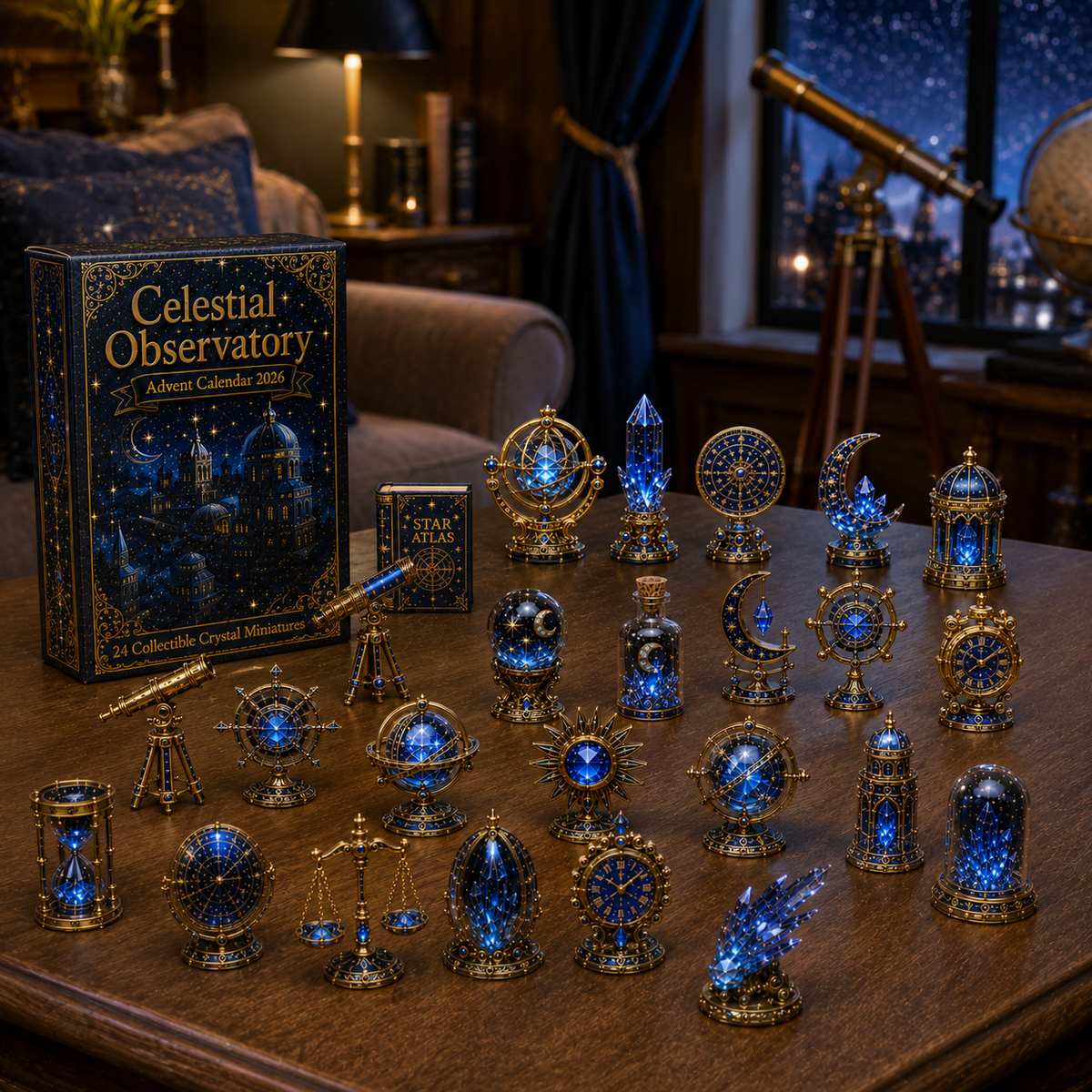 Celestial Observatory Advent Calendar 2026 – 24-Day Crystal Astronomy Miniature Collection | Moon, Stars & Cosmic Treasures