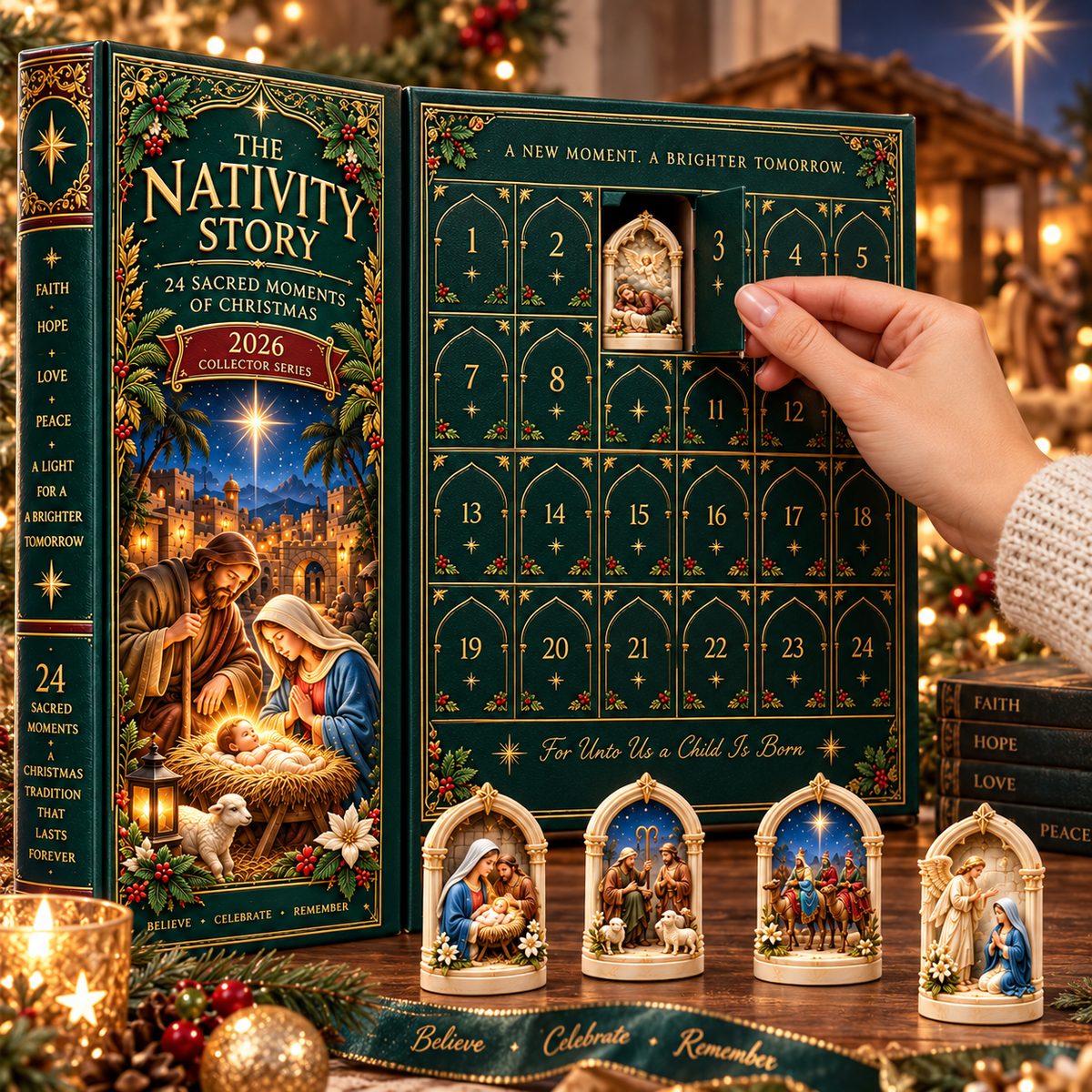 Nativity Story 2026 – 24 Sacred Moments of Christmas Countdown Calendar with 24 Unique Nativity Miniatures, Christian Christmas Collectible Gift