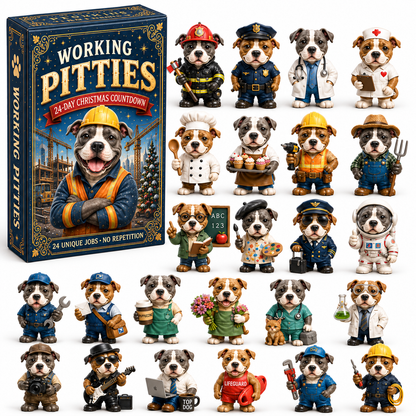 2026 Working Pitties 24-Day Christmas Countdown Calendar – 24 Unique Career Pit Bull Miniatures, Funny Working Dog Collector’s Gift for Pittie Lovers