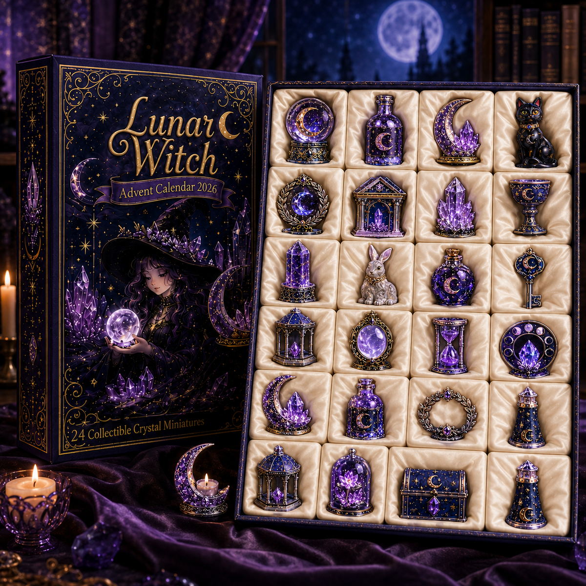 Lunar Witch Advent Calendar 2026 – 24 Enchanted Crystal Miniatures for a Magical Moonlit Countdown