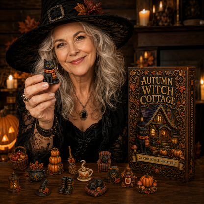 Autumn Witch Cottage Advent Calendar 2026 – 24 Cozy Witchy Miniatures, Black Cat Collectibles & Magical Fall Cottage Surprises,