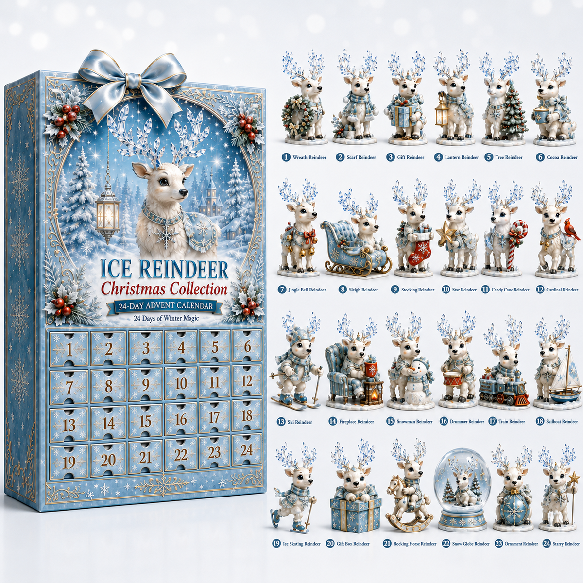 ✨24-Day Christmas Countdown Advent Calendar –Snowy Reindeer Ornament