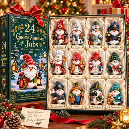 2026 Gnome Snowman Jobs 24-Day Christmas Countdown Calendar – 24 Unique Career Snowman Gnome Miniatures, Whimsical Holiday Collector’s Gift