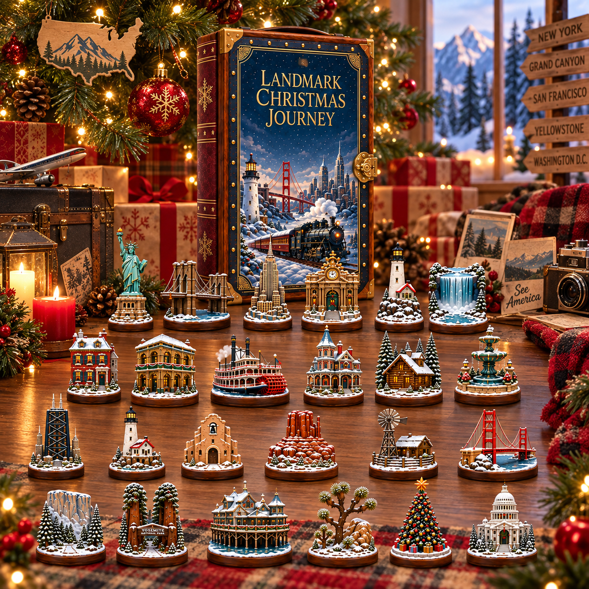 2026 Landmark Christmas Journey 24-Day Countdown Calendar – 24 Unique Iconic Landmark Miniatures, Winter Travel Advent Collection & Christmas Gift for Travelers