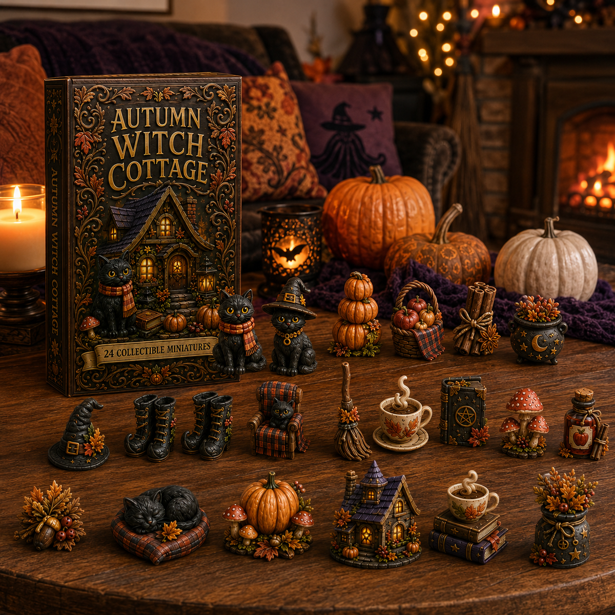 Autumn Witch Cottage Advent Calendar 2026 – 24 Cozy Witchy Miniatures, Black Cat Collectibles & Magical Fall Cottage Surprises,