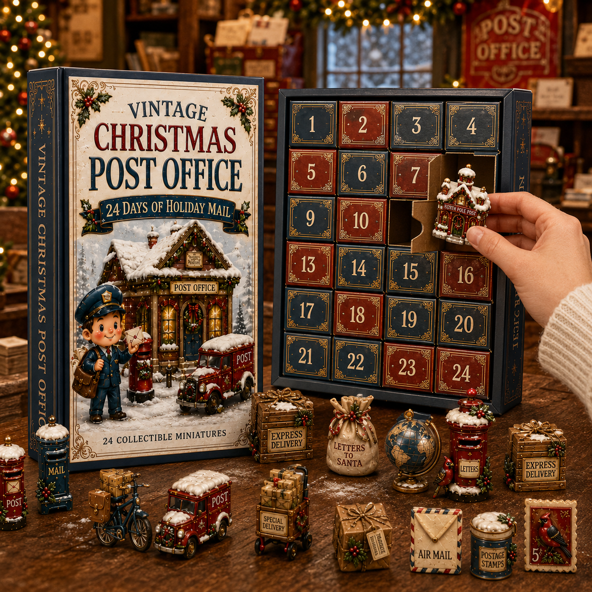 Vintage Christmas Post Office 24-Day Advent Calendar – 24 Collectible Miniatures