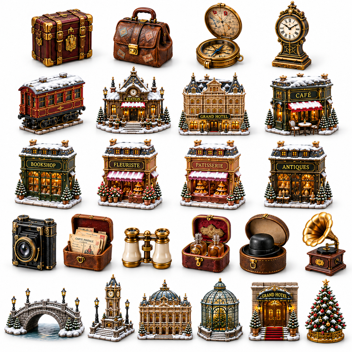 2026 Vintage Grand Tour 24-Day Countdown Calendar – 24 Unique Old-World Travel Miniatures, European Christmas Journey Collector’s Gift