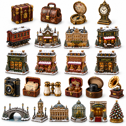 2026 Vintage Grand Tour 24-Day Countdown Calendar – 24 Unique Old-World Travel Miniatures, European Christmas Journey Collector’s Gift