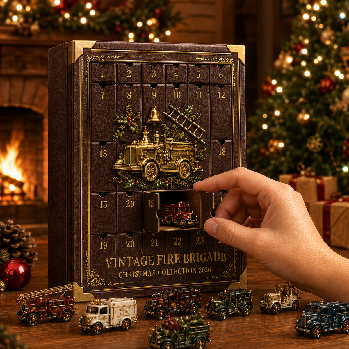 Vintage Fire Truck 24-Day Advent Calendar – Collectible Miniature Christmas Countdown Gift