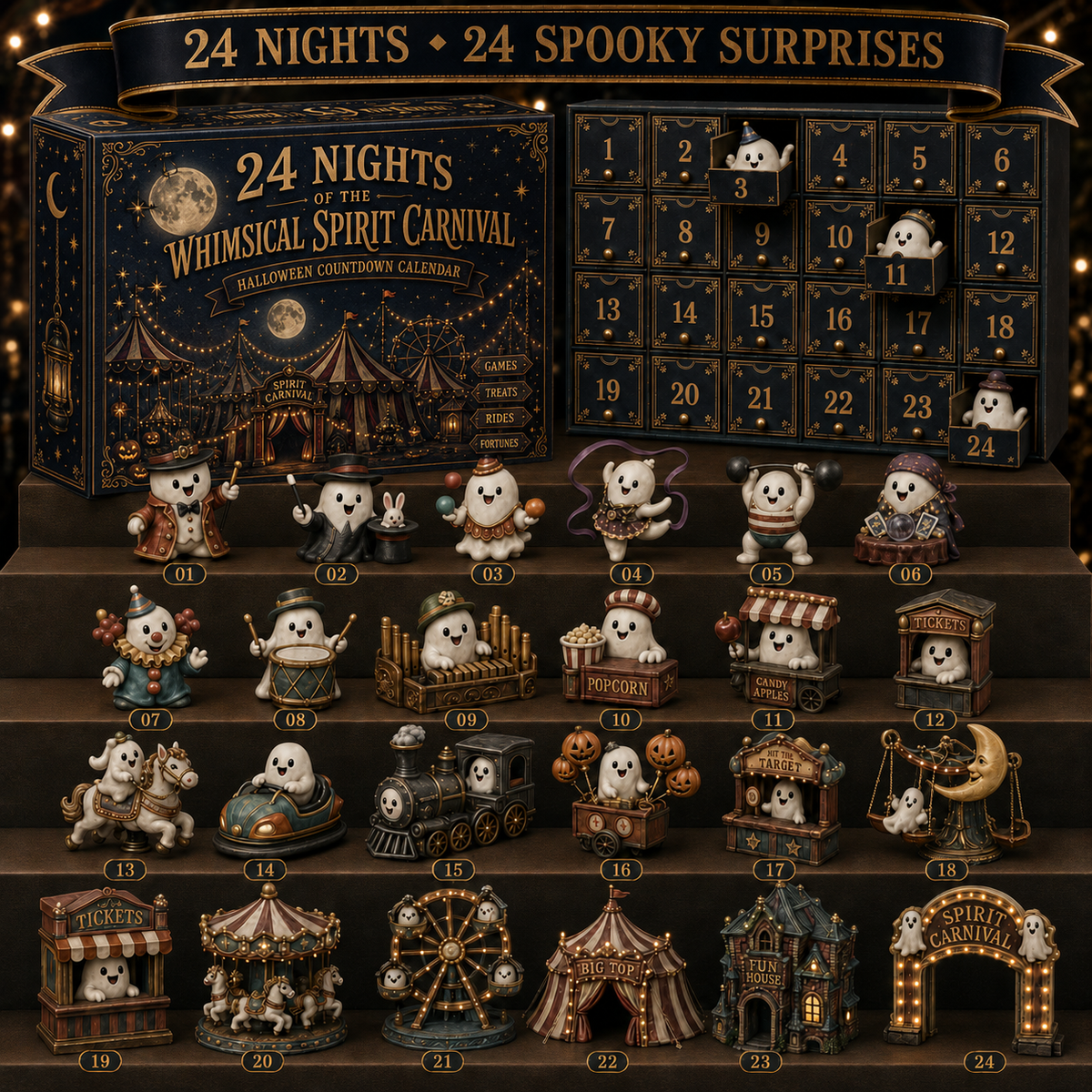 🎃 24-Day Halloween Advent Calendar – 24 Nights of Spooky Carnival Surprises, Collectible Figures & Magical Fun