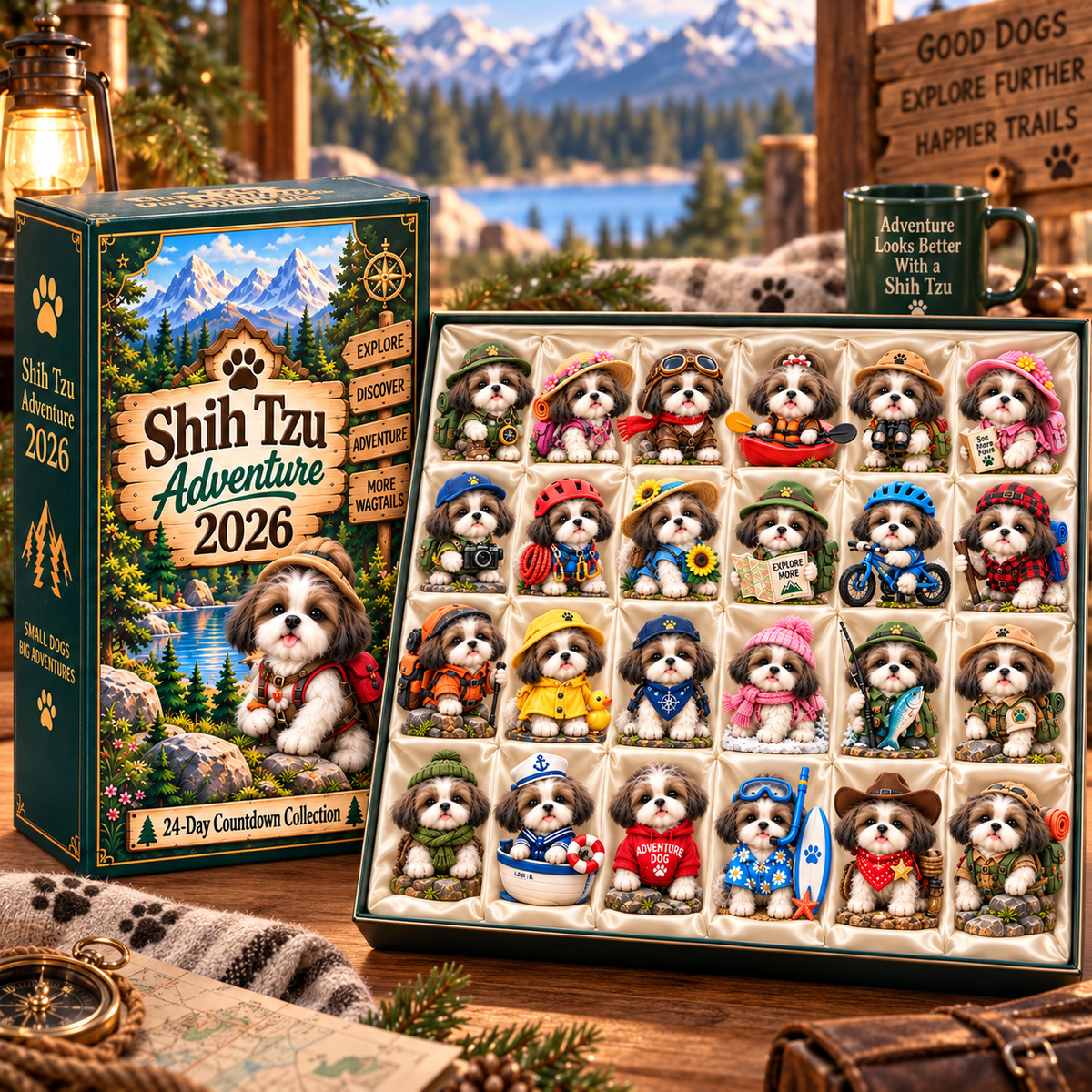Shih Tzu Adventure 2026 – 24-Day Adventure Countdown Calendar with 24 Unique Collectible Miniatures, Fun Gift for Shih Tzu & Dog Lovers
