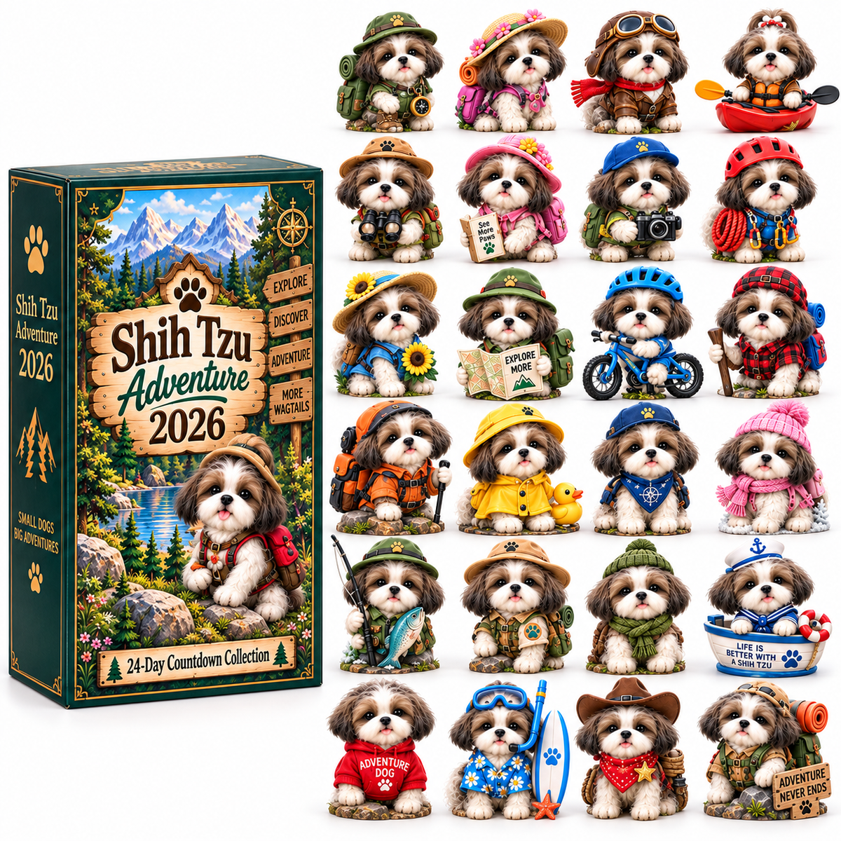 Shih Tzu Adventure 2026 – 24-Day Adventure Countdown Calendar with 24 Unique Collectible Miniatures, Fun Gift for Shih Tzu & Dog Lovers