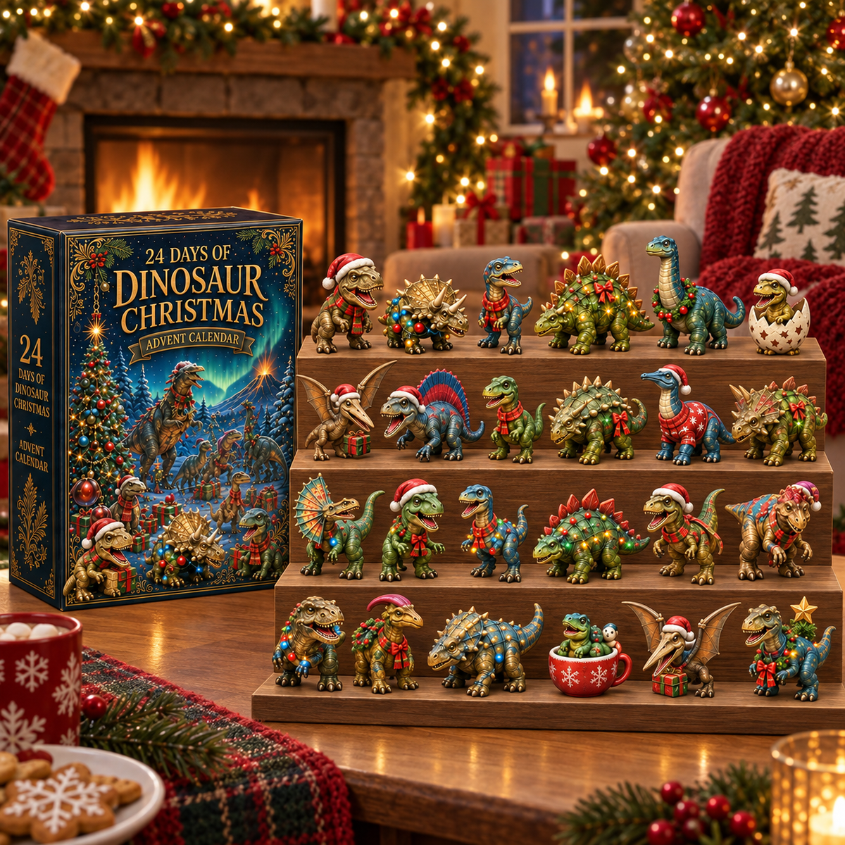 2026 Dinosaur Christmas 24-Day Countdown Calendar – 24 Unique Festive Dinosaur Miniatures, Fun Prehistoric Advent Collection & Christmas Gift for Dinosaur Lovers