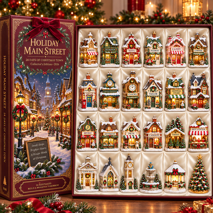 2026 Holiday Main Street 24-Day Christmas Countdown Calendar – 24 Unique Christmas Village Shop Miniatures, Charming Snowy Town Collector’s Gift