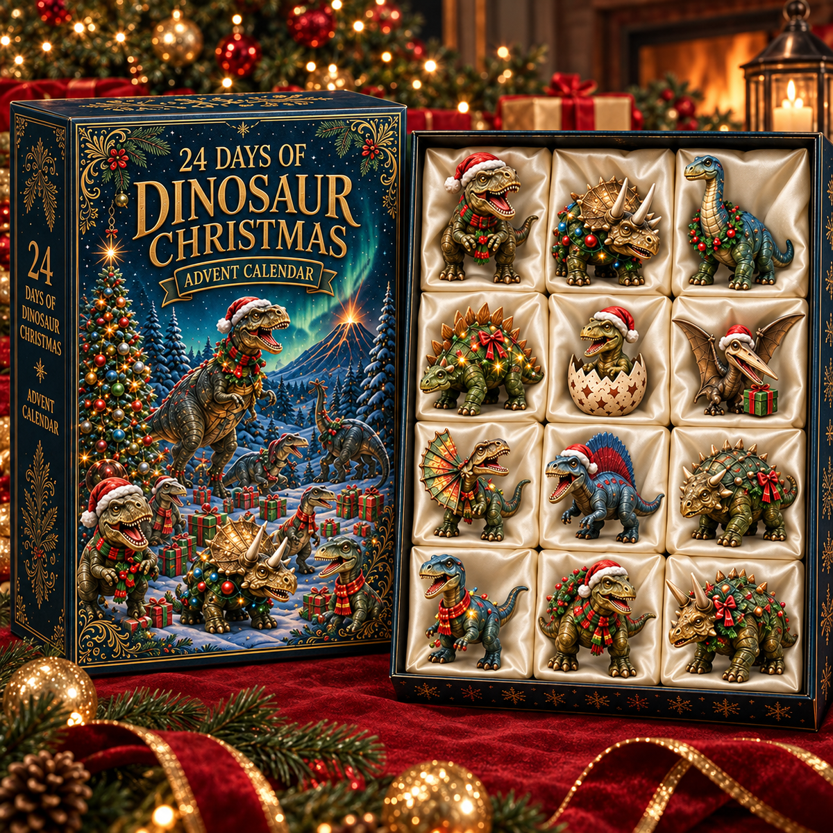 2026 Dinosaur Christmas 24-Day Countdown Calendar – 24 Unique Festive Dinosaur Miniatures, Fun Prehistoric Advent Collection & Christmas Gift for Dinosaur Lovers