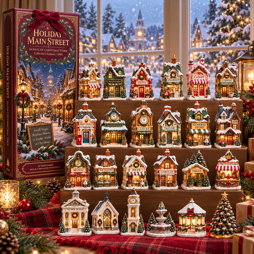 2026 Holiday Main Street 24-Day Christmas Countdown Calendar – 24 Unique Christmas Village Shop Miniatures, Charming Snowy Town Collector’s Gift
