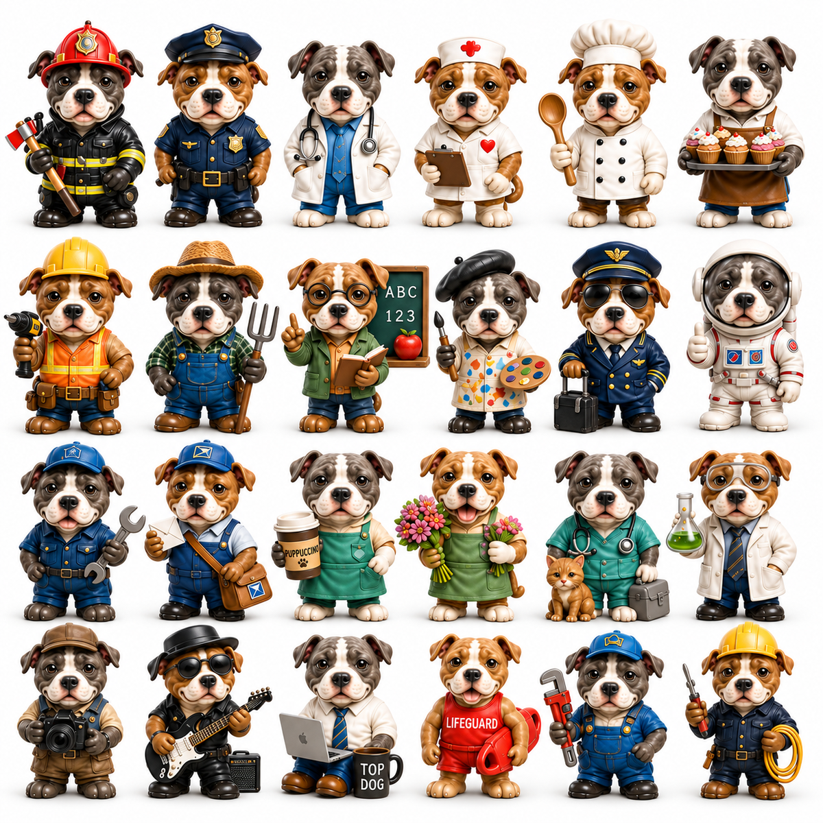 2026 Working Pitties 24-Day Christmas Countdown Calendar – 24 Unique Career Pit Bull Miniatures, Funny Working Dog Collector’s Gift for Pittie Lovers