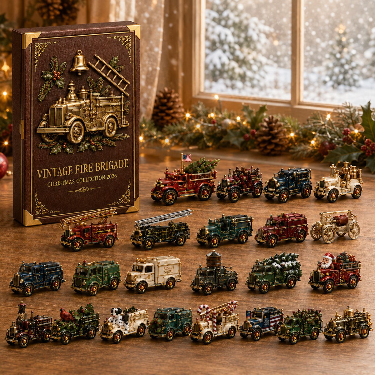 Vintage Fire Truck 24-Day Advent Calendar – Collectible Miniature Christmas Countdown Gift