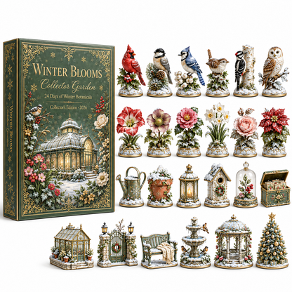 2026 Winter Blooms Collector Garden 24-Day Countdown Calendar – 24 Unique Winter Birds, Flowers & Garden Miniatures, Elegant Botanical Christmas Gift
