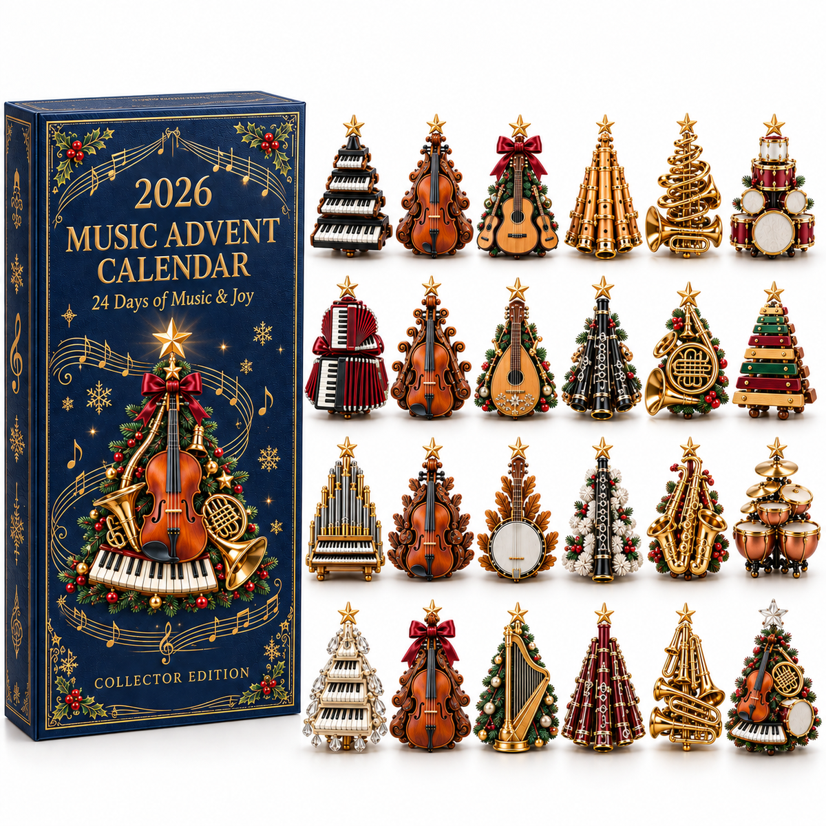 2026 Music Lovers’ Advent Calendar – 24 Unique Musical Instrument Christmas Tree Miniatures