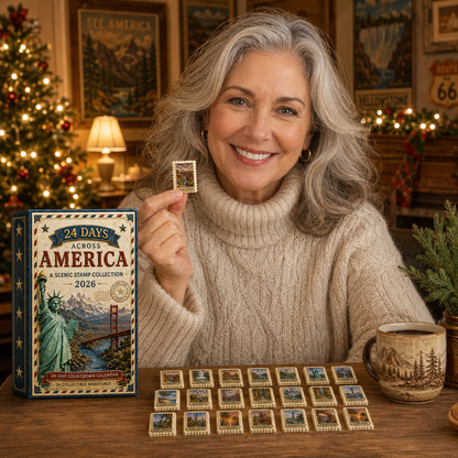 2026 24-Day Across America Advent Calendar – 24 Collectible Scenic Stamp Miniatures Featuring Iconic U.S. Landmarks, A Unique Christmas Gift for Travel Lovers & Collectors