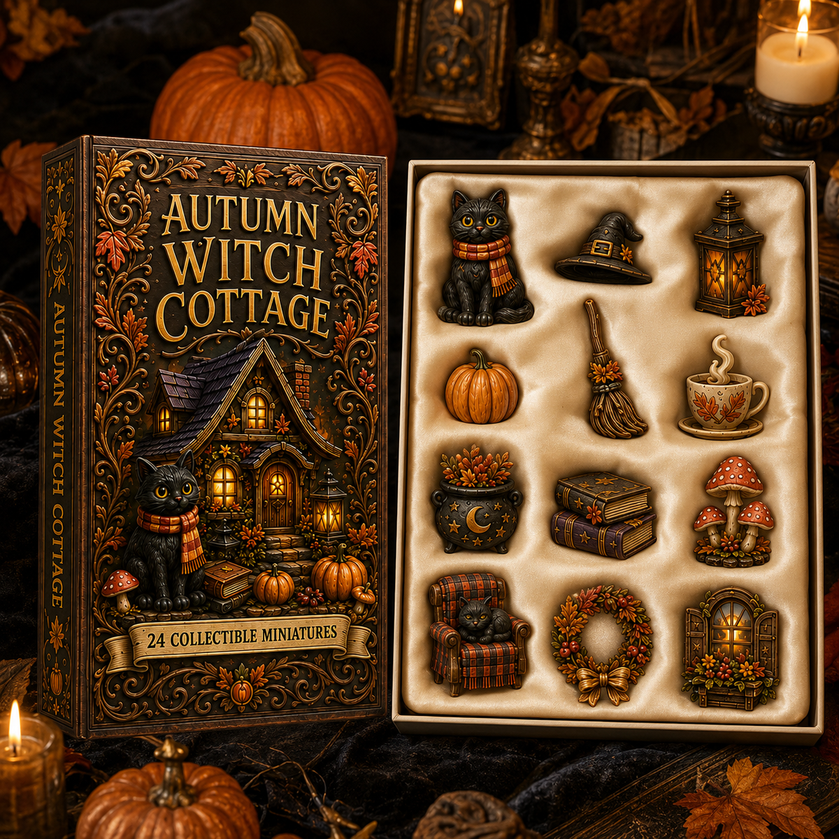 Autumn Witch Cottage Advent Calendar 2026 – 24 Cozy Witchy Miniatures, Black Cat Collectibles & Magical Fall Cottage Surprises,