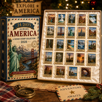 2026 24-Day Across America Advent Calendar – 24 Collectible Scenic Stamp Miniatures Featuring Iconic U.S. Landmarks, A Unique Christmas Gift for Travel Lovers & Collectors
