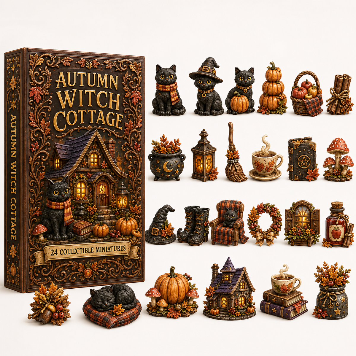 Autumn Witch Cottage Advent Calendar 2026 – 24 Cozy Witchy Miniatures, Black Cat Collectibles & Magical Fall Cottage Surprises,