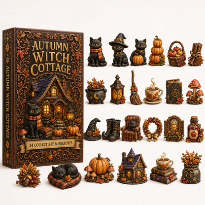 Autumn Witch Cottage Advent Calendar 2026 – 24 Cozy Witchy Miniatures, Black Cat Collectibles & Magical Fall Cottage Surprises,