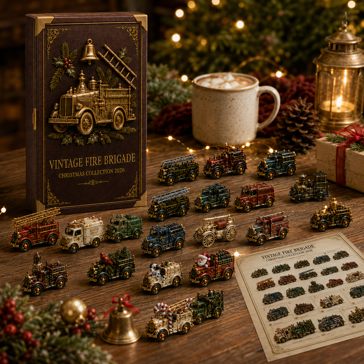 Vintage Fire Truck 24-Day Advent Calendar – Collectible Miniature Christmas Countdown Gift